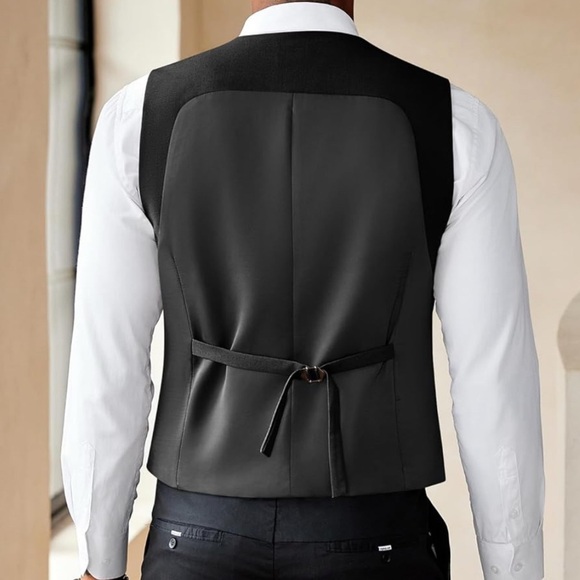 NWT Men's Black Double-Breasted Vest slim fit Xl - Picture 2 of 7